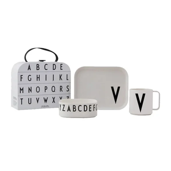 DESIGN LETTERS 4-dielny detský jedálenský set "Classics in a suitcase" - V